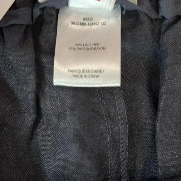 [16]Laura Plus Linen Blend Black Wide Leg  Crop Pants with Eyelet Hems - Picture 3 of 11